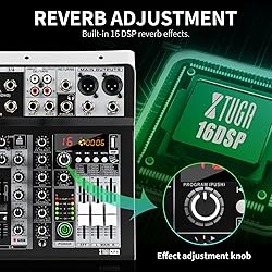 XTUGA KP4 4 Channel Audio Mixer, 16-Bit DSP Effect