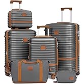 Joyway Luggage Set 3 Piece Suitcase Sets with Spinner Wheel,Hardside Expandable Travel Laggage with TSA Lock (13/20/24/28 Grey brown
