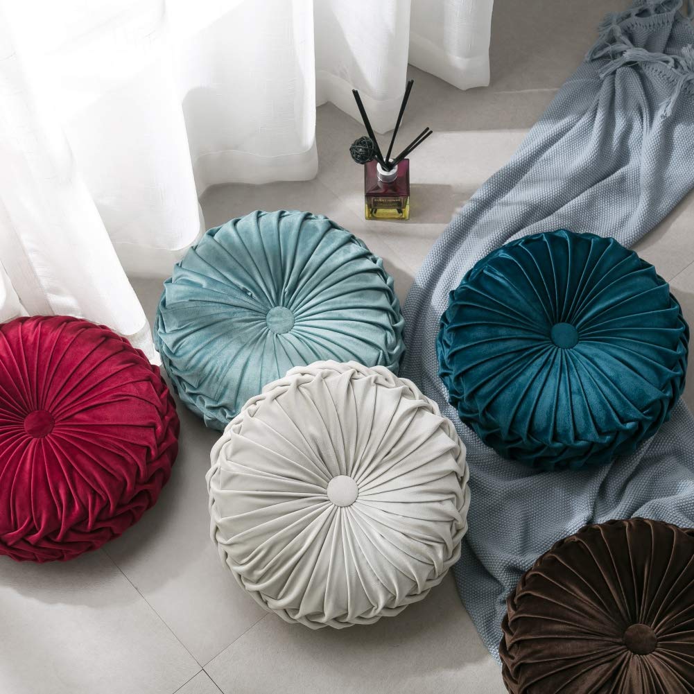 Home Decor Decorative Pillows Mrinb Velvet Pleated Round Pumpkin