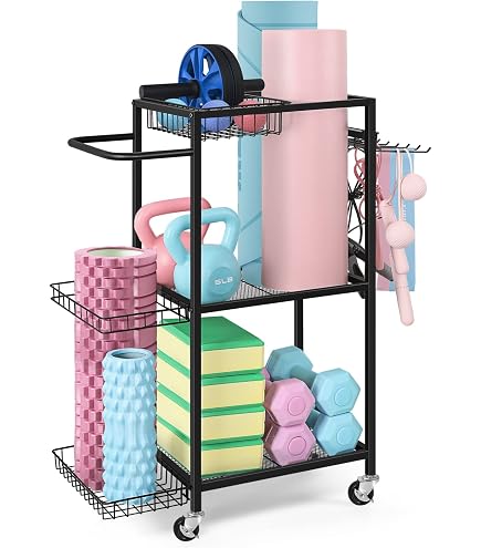 Mythinglogic Support d'haltères pour tapis de yoga, support de rangement pour haltères, kettlebells, rouleau en mousse, sangle de yoga, bandes de résistance – Organiseur de rangement pour équipement