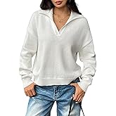 SOLY HUX Women's Long Sleeve Collared V Neck Loose Sweater Drop Shoulder Knitted Pullover Tops