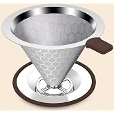 Pour Over Coffee Dripper with Honeycomb Mesh Design, 600 Mesh Stainless Steel Reusable Coffee Filter, Paperless Metal Cone Coffee Maker with Handle and Stand, Fits Most Mugs, 1-2 Cups