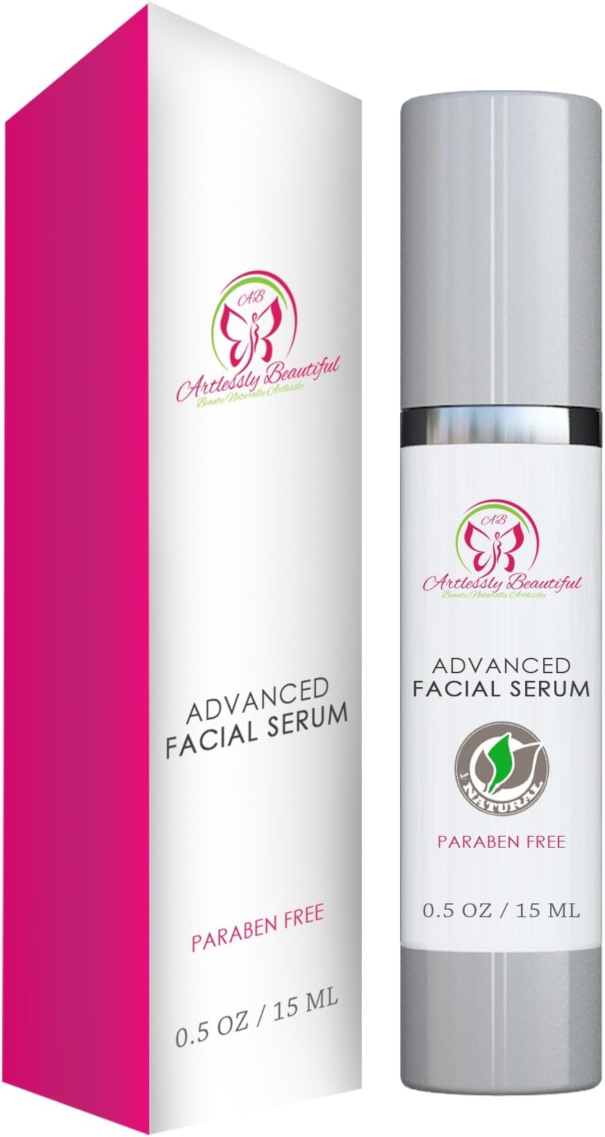 Artlessly Beautiful Organic Facial Serum with DMAE, MSM, Aloe Vera, Meadowfoam Seed, Blue Green Algae, Rosemary, Neem and Rose Oil - Anti Aging. 100% Pure All Natural Serum for Face.5oz
