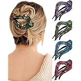 French Concord Curved Acrylic Hair Clips - 4Pcs Thick Flat Strong Hold Clips for Women (Crack Pattern: Blue/Green/Red/Purple)