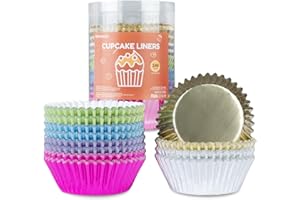Parmedu 240pcs Metallic Foil Cupcake Liners - Standard Size 2 Inches Paper Muffin Liners, Thick & Sturdy, Oil Resistant - 6 C