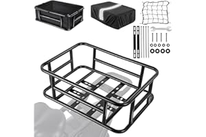 DIRZA Bike Basket Rear with Liner,Waterproof Cover,Cargo Net Large Rear Bike Basket,Heavy Duty Bicycle Rear Basket for Electric Bike, Ebike,Great for Bike Trip,Carrying Grocery,Ball,Dog