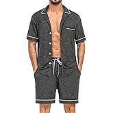 SWOMOG Mens Pajama Sets Short Sleeve Sleepwear Button Down Loungewear Soft Modal Lounge Pjs with Pockets S-XXL