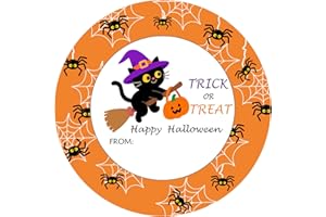 SerpizePaty 60pcs Happy Halloween Stickers for Kids, 2 Inch Halloween Name Tag Stickers for Goodie Bags, Magic Cat Spiders Trick Or Treat Sticker for Labels Envelope Party Decorations