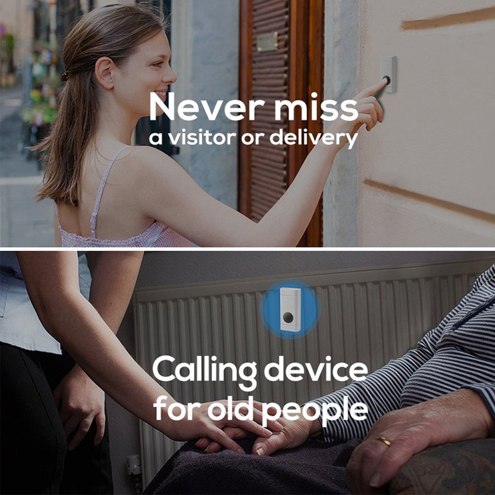 Wireless Doorbell Kit, 1PlusOne Waterproof Doorbell Button Operating at 1000 ft, 52 Ringtones 4 Volumes, No Batteries Required for Receiver (1 Push Button + 2 Receiver)