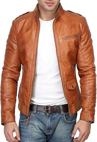 short tan leather jacket