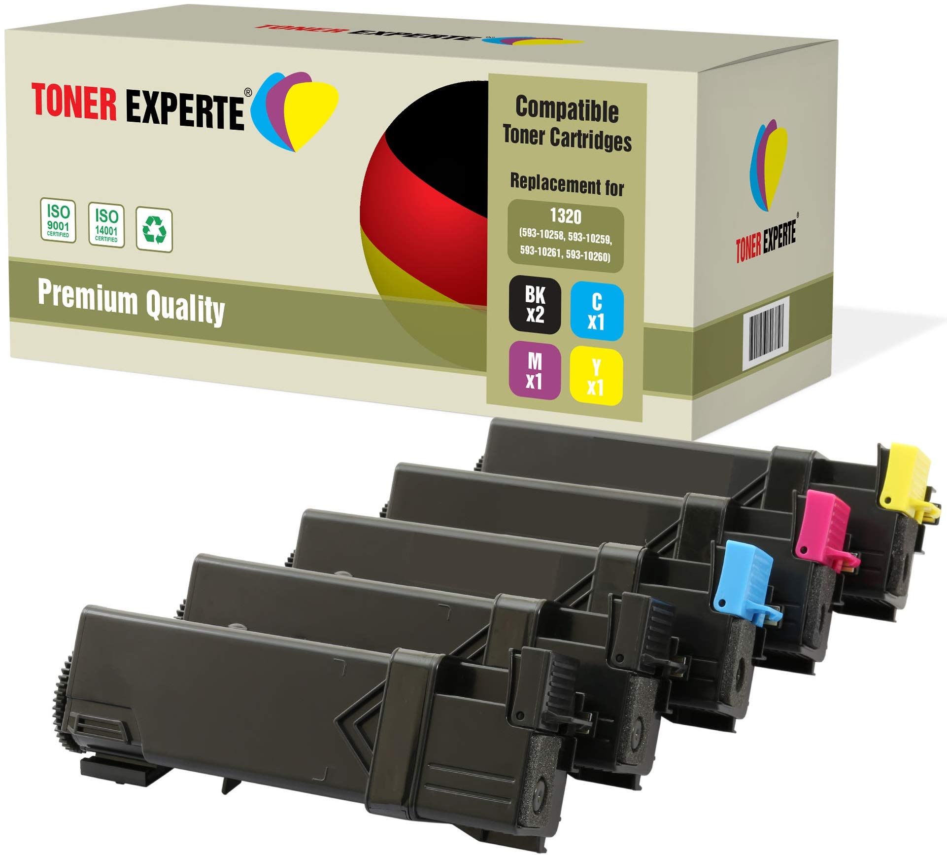 TONER EXPERTE Set of 5 Compatible with 593-10258 593-10259 593-10261 593-10260 Premium Toner Cartridges for Dell 1320c, 1320cn