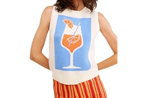 SOOKABEILA Women Graphic Sweater Vest Y2k Sleeveless Lobster Pullover Top Crew Neck Lightweight Fall Knit Tank Top