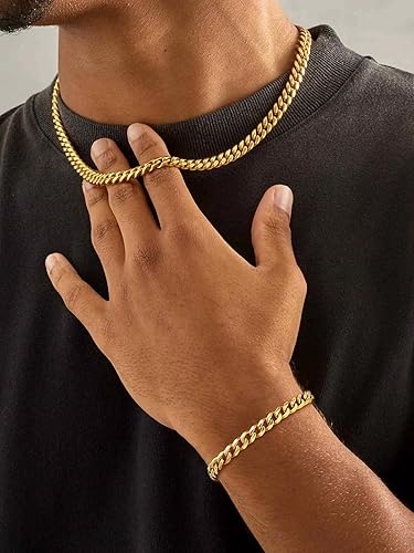 U7 Flat Link Bracelet for Men Women Punk Wrist Jewelry Stainless