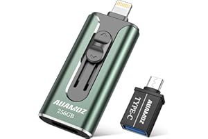 Flash Drive for iPhone 256GB, AUAMOZ USB iOS Memory Stick Photo Stick External Storage Thumb Drive for iPhone iPad Android Computer (Midnight Green)