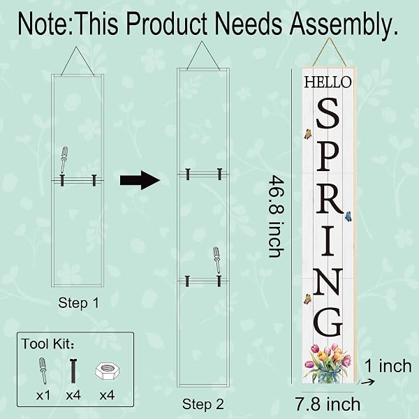 SPRING PORCH DECOR OUTDOOR DECORATIONS WOODEN DOOR DECORATIONS INDOOR OUTSIDE SPRING PORCH SIGN RUSTIC TULIPS WELCOME SIGN FOR FRONT DOOR 46.8 INCH