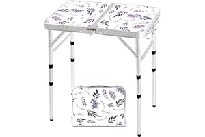 Yriuat Folding Camping Table 2ft Portable Pinic Table Adjustable Height Small Card Table Aluminum Foldable Lightweight with Carry Handle for Outdoor Indoor Hiking Camp BBQ Beach (Misty Lilac)
