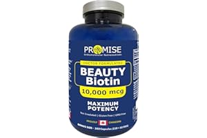 Promise Beauty Biotin, 10,000 mcg per capsule, MAXIMUM POTENCY, for Healthy Hair Skin and Nails, Made in Canada (300 caps (Pa