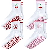 ZFiSt Pilates Socks with Grips for Women,4Pairs Ruffle Yoga Sock Cute Cotton Grippy Socks for Barre Workout Non Slip 5-10in