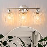 WILON Modern Bathroom Vanity Light, 3-Light Brushed Nickel Vanity Lighting with Hammered Glass Shade, Corrosion-Resistant for