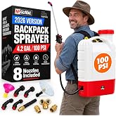 Battery Powered Backpack Sprayer - 4.2 Gallon, 8 Nozzles, 100PSI Cutoff, Long Battery Life, Wide Mouth, High-Pressure Spray Hose, Trigger Lock, Pressure Knob Controller