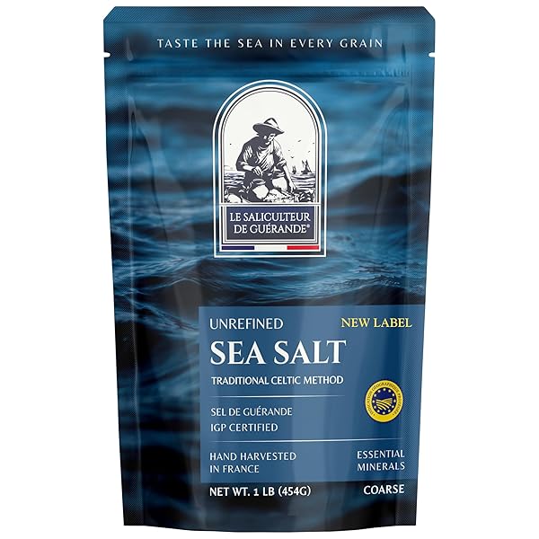 LE SALICULTEUR SEA SALT TRADITIONAL HARVEST- FRENCH ORGANIC MINERAL SALT 16OZ- HAND HARVESTESD AND UNREFINED COARSE GREY SEA SALT- PGI-CERTIFIED GROS SEL GRIS 1LB