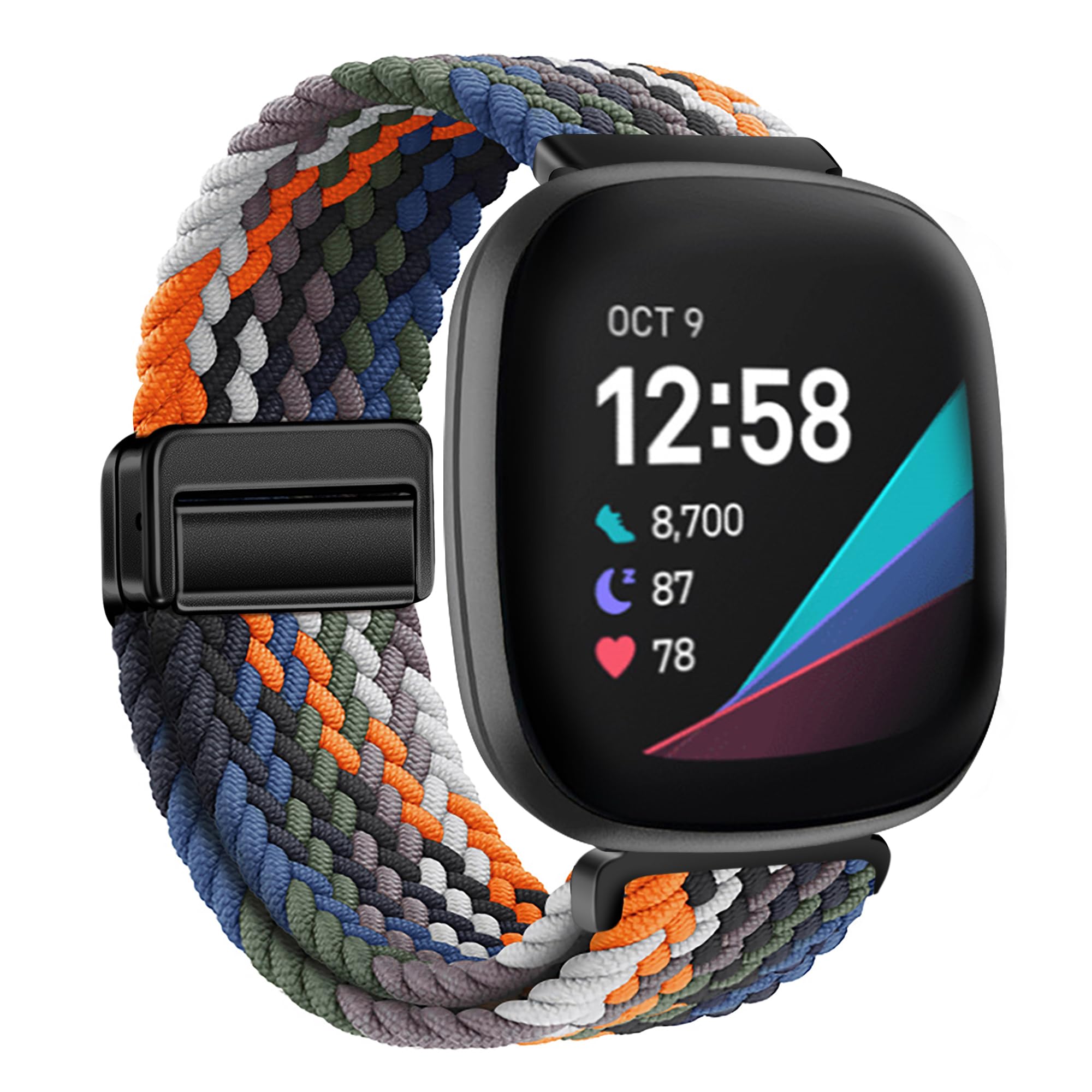 XMUXI Nylon Watch Band Compatible with Fitbit Versa 4/Versa 3/Sense 2/Sense, Stretchy Magnet Braided Replacement Wristbands for Fitbit Watch Camo