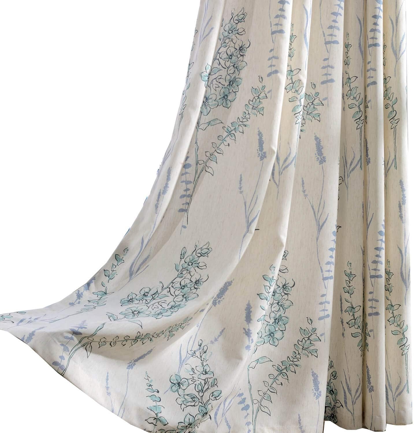 KoTing Blue Teal Flower Linen Curtains Valance 1 Panel Teal Sage Short Blackout Lined Curtains Drapes Grommet 42W by 16L Inch