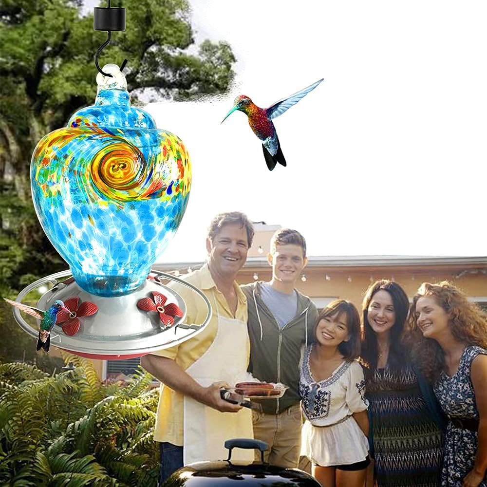 Hummingbird Feeder Glass, Hand Glass Blown Hummingbird Feeder Hanger with Ant Guard Moat Phoenix for Outdoors Outsides : Garden & Outdoor