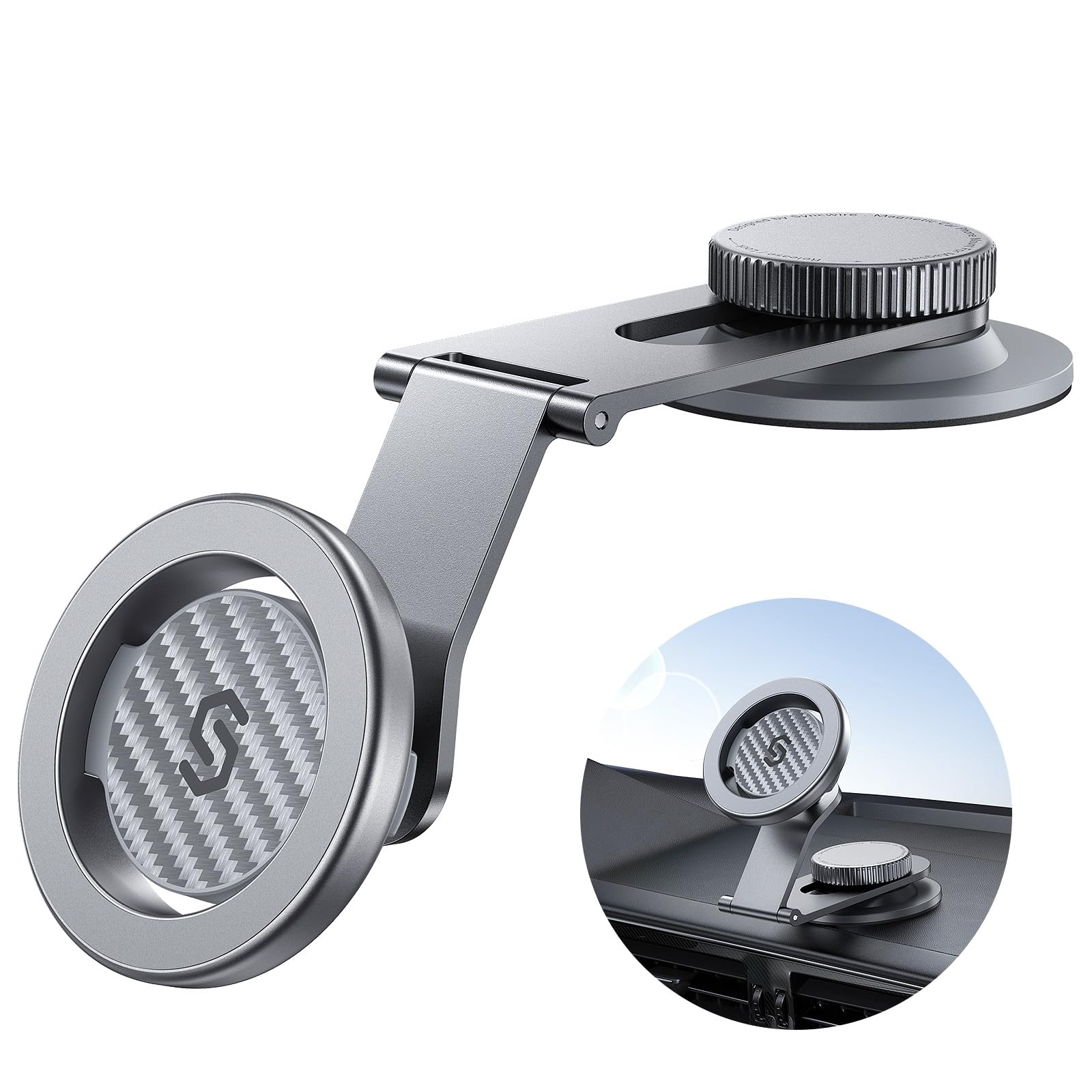 SYNCWIRE Fits MagSafe Car Mount for Universal Dashboard & Tesla Screen,Kevlar Silver Magnetic Phone Holder for Car,Super Stable Magnetic Car Phone Mount for iPhone 17 Pro Max 16 15 14 13 12&All Phones