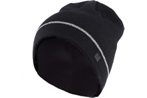 C9 Champion Kids' Machine Washable Black Beanie Hat with Reflective Stripe and Fleece Lining