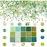PH PandaHall 12000pcs 2mm Green Seed Beads, 12/0 Glass Seed Beads Round Waist Bead Mini Spacer Bead for Earrings Bracelet Necklaces Eyeglass Chain Jewelry DIY Crafts Making