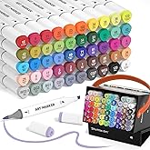 Shuttle Art Alcohol Markers Brush tip, Dual Tip Brush & Chisel Tip Art Marker Set, 50 Colors plus 1 Blender Permanent Marker Pens with Case Perfect for Illustration Students Adults Coloring