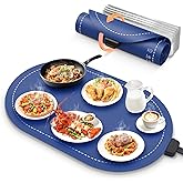 Food Warming Mat for Table & Buffet, Fast Heating Serving Tray with Adjustable Temperature & Timer, Foldable Silicone Heating Mat for Family Meals, Parties & Holiday Hosting