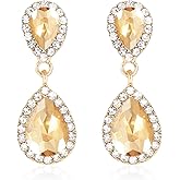 Vintage Rhinestone Teardrop Dangle Earrings Sparkle Crystal Bridal Earrings for Brides Bridesmaides Statement Drop Earrings for Women Wedding Formal Prom