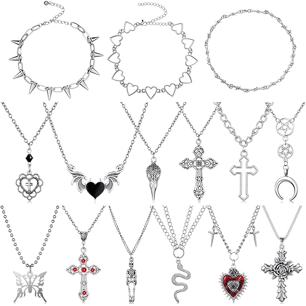 Amazon.com: Bonuci 30 Pieces Grunge Necklace Set Goth Cross