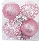 SLEETLY Big Pink Ornaments for Farmhouse Christmas Tree Holiday Xmas Decorations for Christmas - Large Shatterproof Plastic 4.72 inch Glitter Snow Balls and Snowflakes, Ornament Set of 8