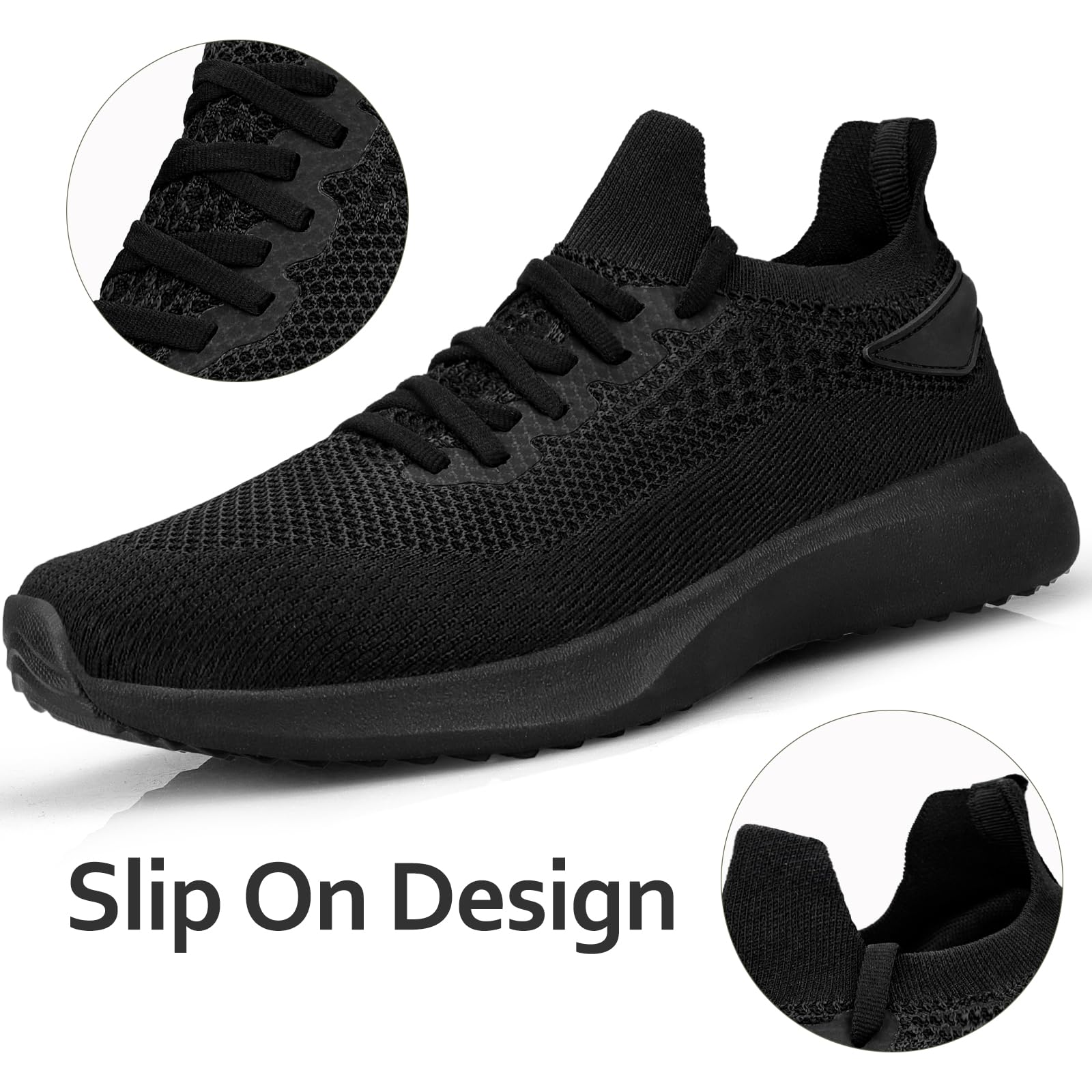 Giniros Sportschuhe Herren Turnschuhe Laufschuhe Sneaker Leichtgewich Atmungsaktiv Schlüpfen Walkingschuhe Casual Schuhe Tennis Fitness Jogging Schwarz 43EU 4