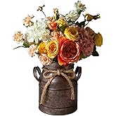 Vintage Rustic Antique Decorative Flower Vase,Shabby Chic Classy Designed Metal Vase,Primitive Distressed Iron Vase Bucket for Home Decor,Birthday Gift,Wedding,Party(4.4" L x 3.5" W x 5.9" H)