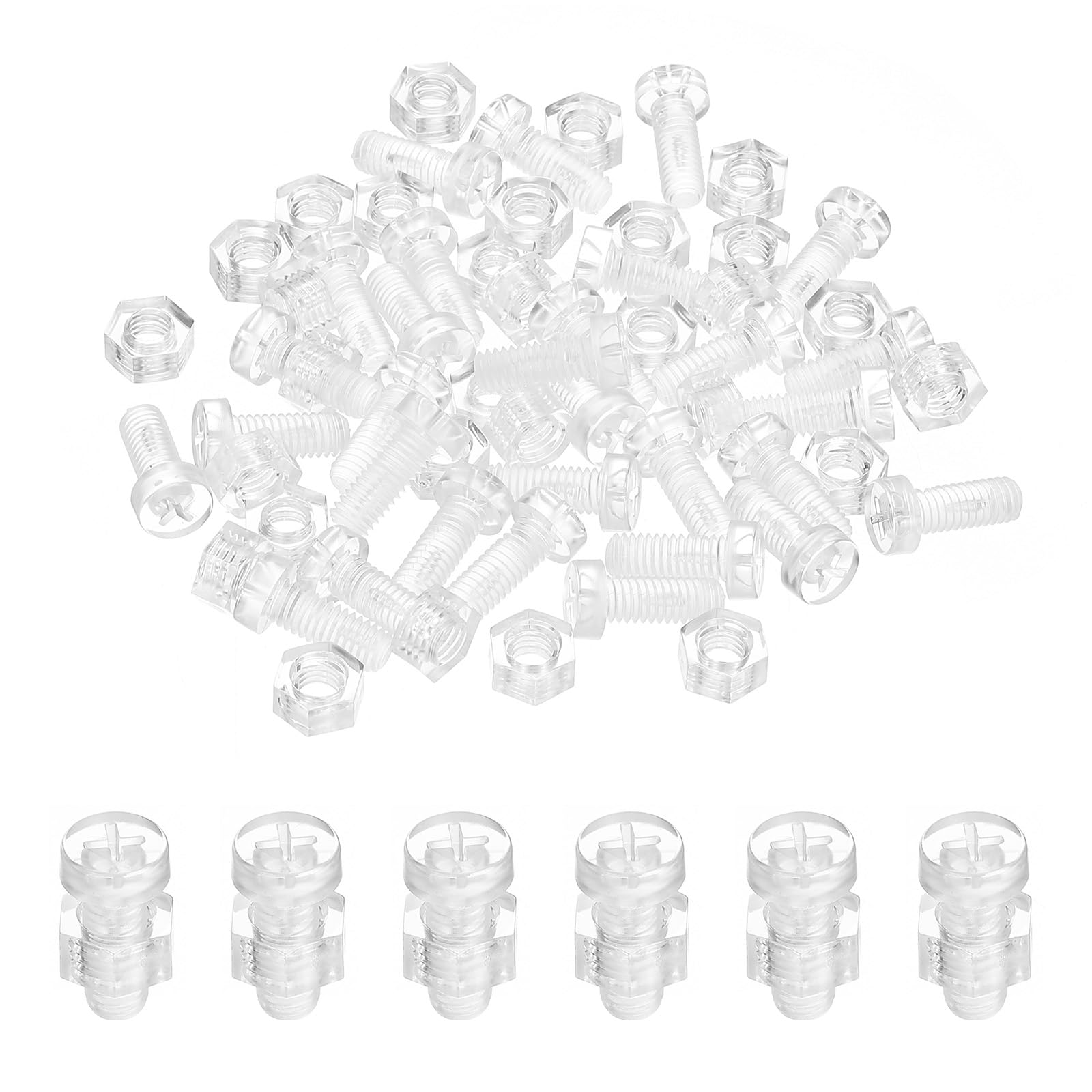 PATIKIL M6x15mm Clear Acrylic Screws and Hex Nuts Kit, 50 Set PC Plastic Phillips Round Head Bolts for Machine Accessories, Transparent