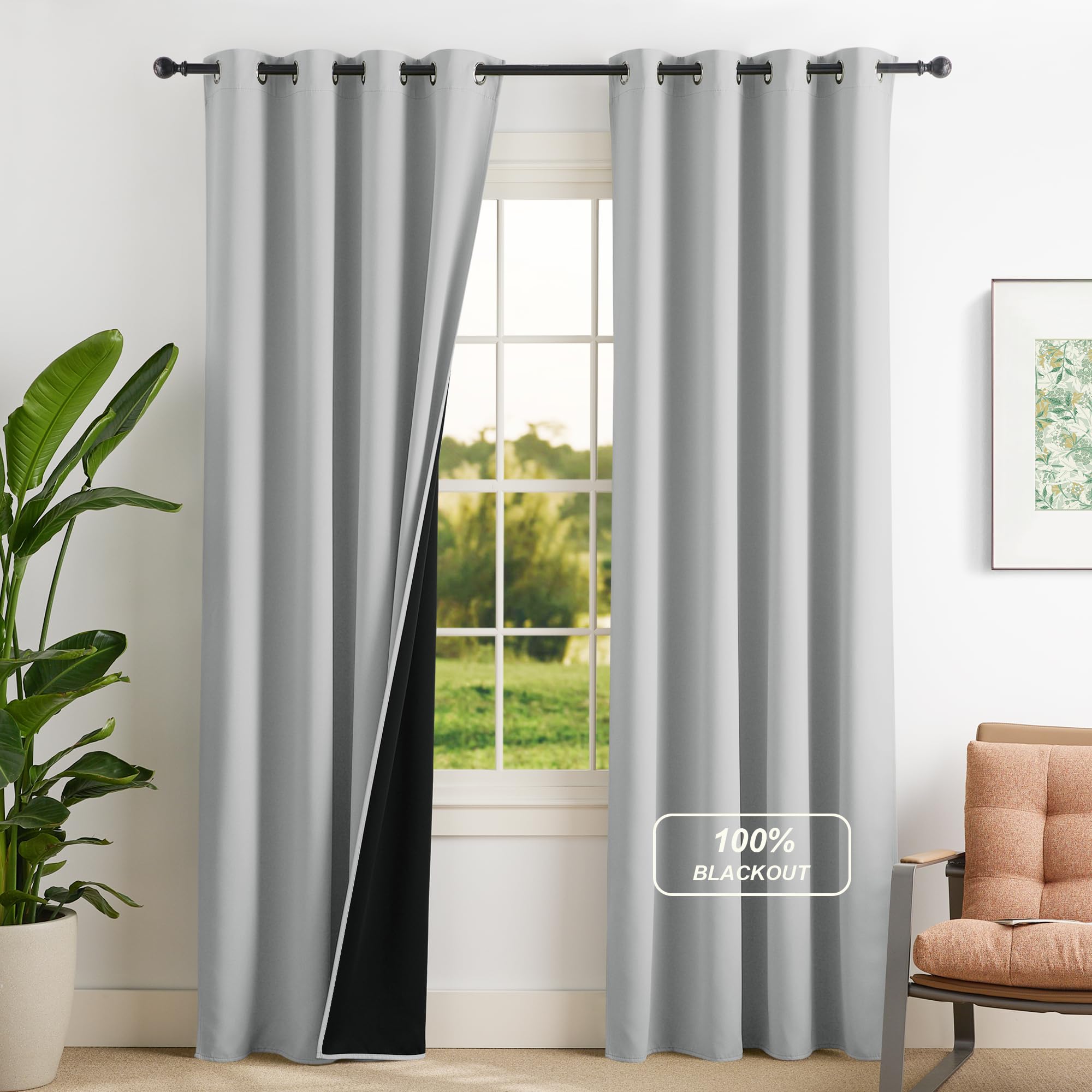Photo 1 of ***(DARK GREAY)***NICETOWN Plylux Blackout Curtains Thermal Insulated Window Treatment Panels Room Darkening Blackout Drapes for Living Room Grommet Bedroom Draperies, 52 x 84 Inch, Silver Grey, 2 Panels ***(DARK GREAY)***