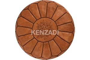 KENZADI Genuine Leather Ottoman Pouf Cover Hand Stitched in Marrakech by Moroccan Artisans, Footstool, UNSTUFFED (Brown by Brown)