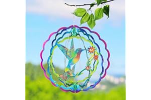 ITEFDTUTNE Metal Wind Spinners, Hummingbird Stainless Steel 3D Hanging Wind Spinners, 12 inch Laser Cut Wind Sculptures for Women Gift, Indoor/Outdoor Decor, Yard Art Decorations (Hummingbird)