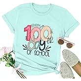 FYAPHION 100 Days of School Shirt Women Teacher Tshirts Happy 100th Days Shirt Celebration Appreciation Gift