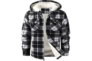 GEEK LIGHTING Men's Flannel Shirts Jacket Sherpa Lined Fleece Plaid Hoodie Long Sleeve Winter Warm Coat