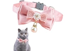Cute Pet Collar, HANSHILAI Pink Lace Bow Beads Cat Collar, Bell Pet Collar, Flower Soft Adjustable Cat Collar (Color1)