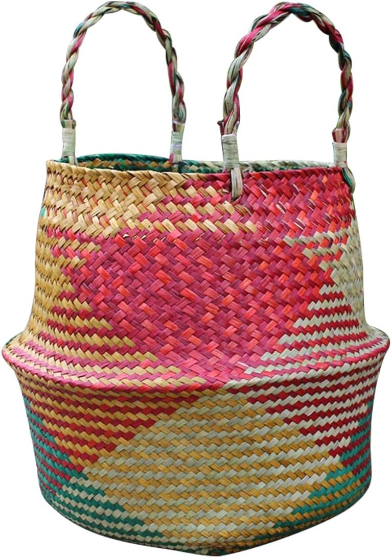 Storage Baskets - Handmade Fodable Storage Baskets Laundry Straw Patchwork Wicker Rattan Seagrass Belly Garden Flower - Shoes Round Leather Home Kids Baskets Rainbow Valentines Long Cube Nurs