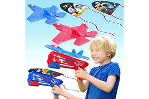 LEDORR Set of 6 Airplane Launcher Toy, Kids Kite, LED Foam Glider Plane Toy for Boys, Kite, Outdoor Flying Toys Birthday Gifts for 4 5 6 7 8 9 10 11 12 Year Old Boys Girls, Outdoor Sport Game Toys