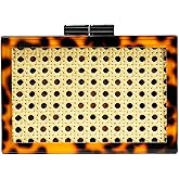 RomanticDesign Women Acrylic Handbag Rattan Woven Pattern Square Box Crossbody Handbag Shoulder Bag Chain Purse