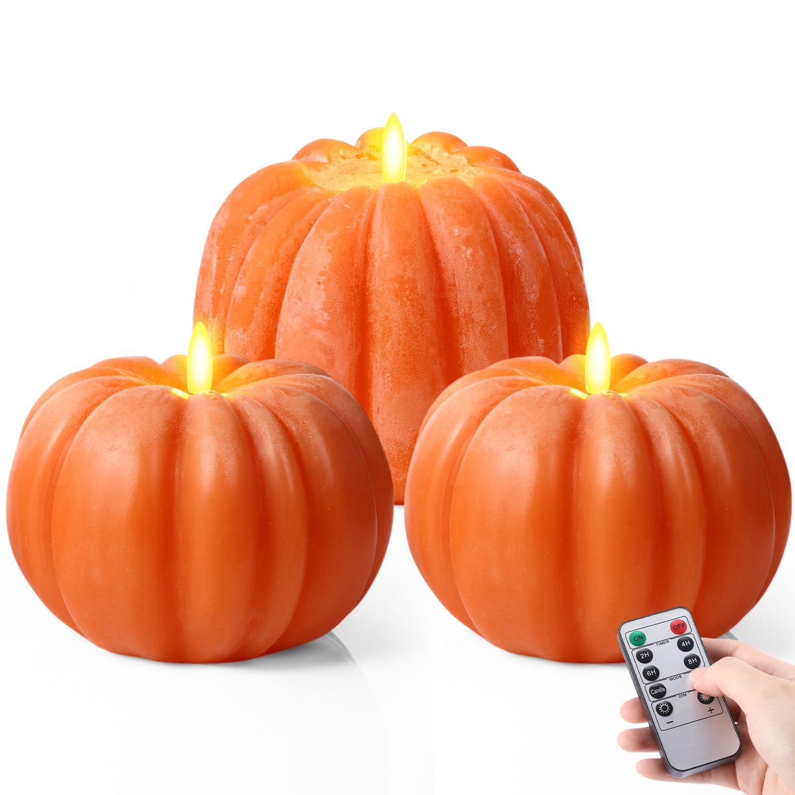 Photo 1 of Retisee 1 Pcs Flameless Thanksgiving LED Candle Fall Light up Pumpkin Flameless Candles with Timer Remote Control, 4" 6" h Autumn Farmhouse Rustic Harvest Decor for Home Party(Orange)