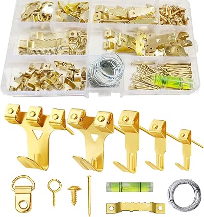 XIAO MO GU 162Pcs Heavy Duty Picture Hooks Kit for Hard Walls Gold